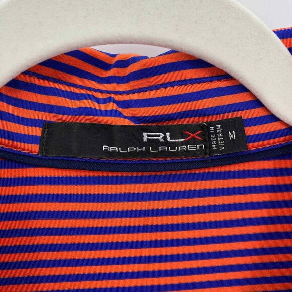 RLX Ralph Lauren Golf Polo Shirt Mens Medium Orange‎ Blue Red Stripe Polyester - Picture 4 of 7